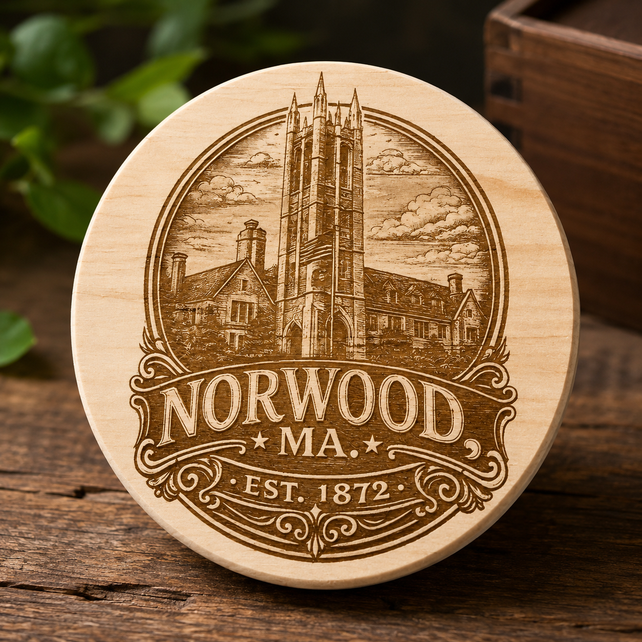 Norwood 1872 Wooden Round Coaster