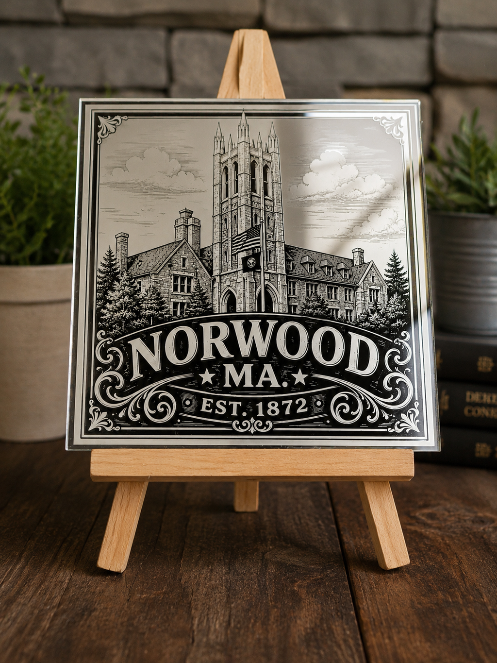 Norwood Town Hall Mirror with Wooden Easel