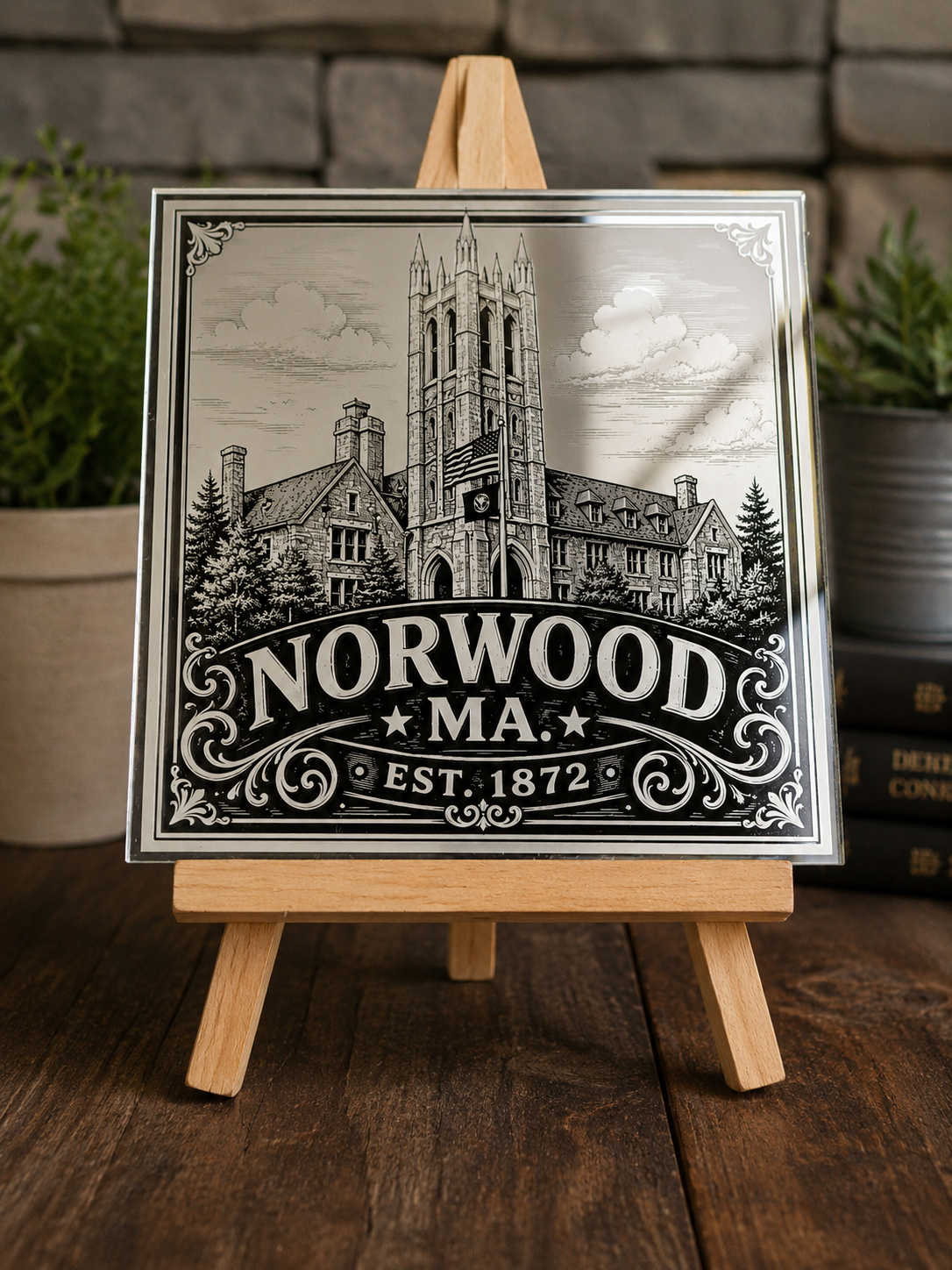 Norwood Town Hall Mirror with Wooden Easel