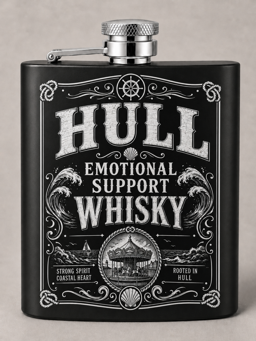 Hull Emotional Support Whiskey Flask – Coastal & Carousel Edition