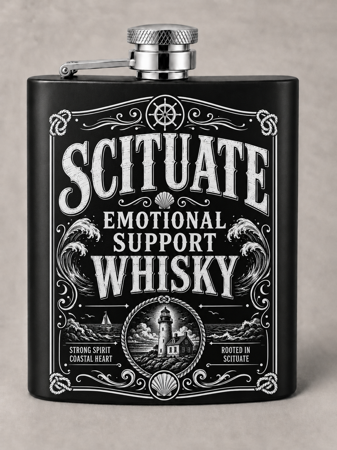 Scituate Emotional Support Whiskey Flask – Lighthouse Edition